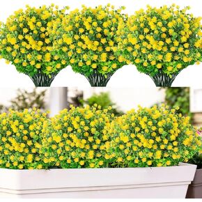 Ageomet Artificial Flowers for Outdoor Decoration, UV Resistant Fake Plastic Flowers Bulk Faux Plants for Spring Summer Indoor Outside Garden Porch Window Box Wedding Home Decor (Yellow)