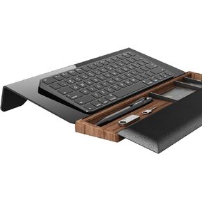 Ergonomic computer keyboard tilt stand and wrist rest, With storage space storing office accessories keyboard riser, 14.1x5.7 inch tray suitable for home and office desk comfortable Typing（Black+wood）
