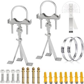 Antenna Mount, Universal Heavy Duty Wall Mount Bracket with Pipe Clamp, Adjustable 180 Degree,Compatible with Outdoor TV Antenna, Access Point, Wireless Bridge, Pole(2 Pack)