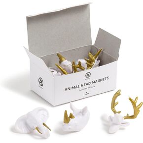 U Brands Gold and White Assorted Animal Head Magnets Set, Office Supplies, Six Styles, 8 Count