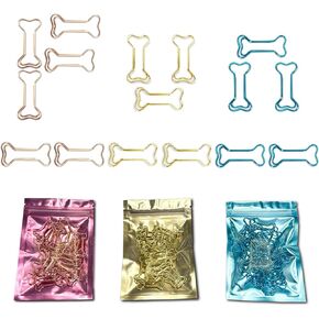 Paper Clips, 2 * 100 Pcs Cute Dog Bone Shaped Paper Clips with Tin Box, Fun Personalized Office Supplies, Documents Organizer and Bookmark, School Gift, DIY Decoration (Gold)