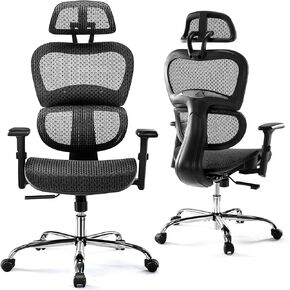 Ergonomic High Back Office Chair - High Office Chair with Headrest, Lumbar Support, Movable Armrests, Swivel Mesh Office Chair with 300 lbs Weight Capacity Adjustable Height for Home Office, Executive in Kuwait