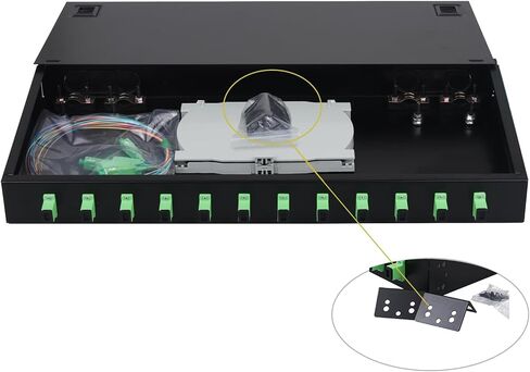 FYBOPTWU-12 Singlemode 12 Port SC-APC صندوق حاوية مثبت على حامل وصواني لصق كابلات الألياف مجموعة التخزين المؤقت (تشمل الضفيرة والمقرنات)، صندوق لوحة التصحيح المحملة LGX 12 الأساسية يناسب خزانة رفوف مقاس 19 بوصة in Kuwait
