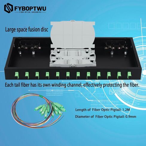 FYBOPTWU-12 Singlemode 12 Port SC-APC صندوق حاوية مثبت على حامل وصواني لصق كابلات الألياف مجموعة التخزين المؤقت (تشمل الضفيرة والمقرنات)، صندوق لوحة التصحيح المحملة LGX 12 الأساسية يناسب خزانة رفوف مقاس 19 بوصة in Kuwait