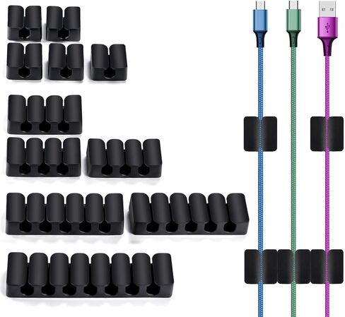 مشابك كابلات منظم سلك أسود لإدارة الكابلات حامل سلك سيليكون ذاتي اللصق شاحن حامل سلك مشابك سلك لمنضدة مكتب المنزل والمكتب والسيارة in Kuwait