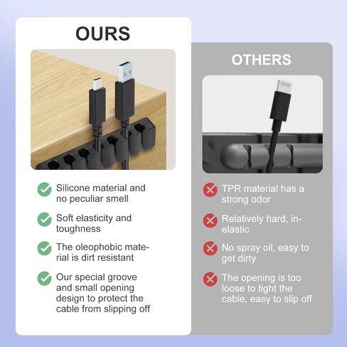 مشابك كابلات منظم سلك أسود لإدارة الكابلات حامل سلك سيليكون ذاتي اللصق شاحن حامل سلك مشابك سلك لمنضدة مكتب المنزل والمكتب والسيارة in Kuwait