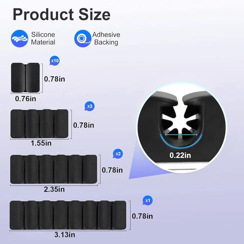 مشابك كابلات منظم سلك أسود لإدارة الكابلات حامل سلك سيليكون ذاتي اللصق شاحن حامل سلك مشابك سلك لمنضدة مكتب المنزل والمكتب والسيارة in Kuwait