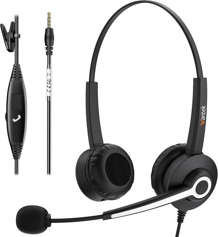 Wantek سماعة الهاتف الخليوي مع ميكروفون إلغاء الضوضاء، سماعة رأس سلكية للكمبيوتر 3.5 ملم لأجهزة Android وأجهزة الكمبيوتر المحمول والكمبيوتر اللوحي Skype Call Center Home Office، راحة فائقة in Kuwait