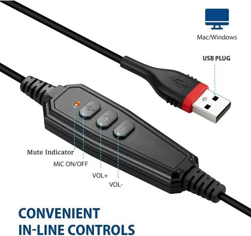 سماعة رأس USB مع ميكروفون لإلغاء الضوضاء والتحكم في الصوت، سماعة رأس USB مريحة للغاية مع ميكروفون للكمبيوتر الشخصي والكمبيوتر المحمول والأعمال التجارية Skype UC Webinar Call Center Office (A800USB) in Kuwait