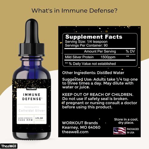 Colloidal Silver 1500 PPM, Super-Strength Concentration, Immune Defense, High-Grade Mild Silver Protein (4.00 Fl Oz, 4.00, Fl Oz) by TheaWell in Saudi Arabia