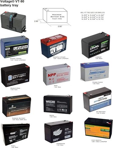 علبة بطارية صغيرة لبطاريات 12V 10AH، 12V 9AH، 12V 8AH، 12V 6AH، 6V 7AH، 6V 12AH، YT7B-BS والمزيد. حامل البطارية مع حزام التثبيت VT-90 in Kuwait