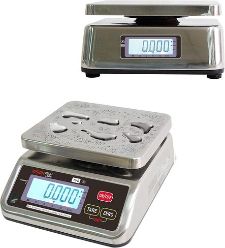 TVS Portion Control Stainless Steel Washdown Scale, Lb/Oz/Kg/g Switchable, Low Profile Design, 12lb Capacity, 0.002lb Readability, Dual Display, NTEP Legal for Trade COC #19-058 in Saudi Arabia