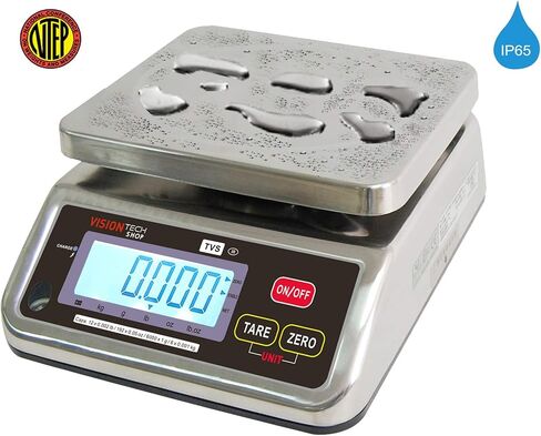TVS Portion Control Stainless Steel Washdown Scale, Lb/Oz/Kg/g Switchable, Low Profile Design, 12lb Capacity, 0.002lb Readability, Dual Display, NTEP Legal for Trade COC #19-058 in Saudi Arabia