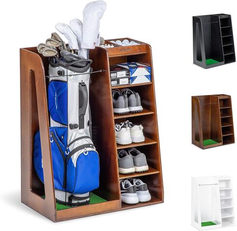 GoSports Premium Wooden Golf Bag Organizer and Storage Rack - Black, White or Brown Finish in Saudi Arabia
