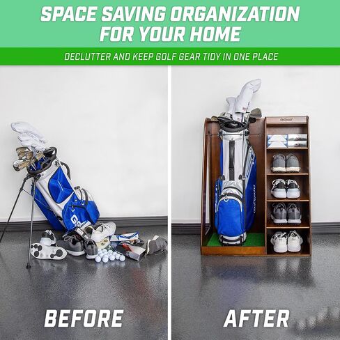 GoSports Premium Wooden Golf Bag Organizer and Storage Rack - Black, White or Brown Finish in Saudi Arabia