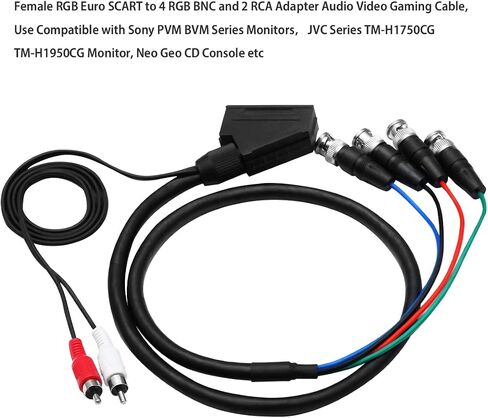 كابل ألعاب صوت وفيديو أنثى RGB Euro SCART إلى 4 RGB BNC و2 RCA، يستخدم متوافق مع شاشات سلسلة Sony PVM BVM، وشاشة JVC Series TM-H1750CG TM-H1950CG، ووحدة تحكم Neo Geo CD وما إلى ذلك in Saudi Arabia