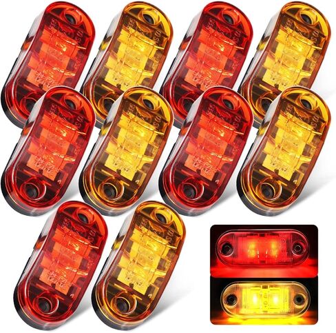 10 قطع من ضوء العنبر الأحمر 2.5 بوصة 2 صمام ثنائي بيضاوي لشاحنة المقطورة ضوء علامة جانبية، 2 صمامات ثنائية للتركيب على السطح، أضواء مجاملة LED للقوارب البحرية، وتخليص LED للمقطورة وأضواء علامة جانبية in Kuwait