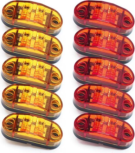 10 قطع من ضوء العنبر الأحمر 2.5 بوصة 2 صمام ثنائي بيضاوي لشاحنة المقطورة ضوء علامة جانبية، 2 صمامات ثنائية للتركيب على السطح، أضواء مجاملة LED للقوارب البحرية، وتخليص LED للمقطورة وأضواء علامة جانبية in Kuwait