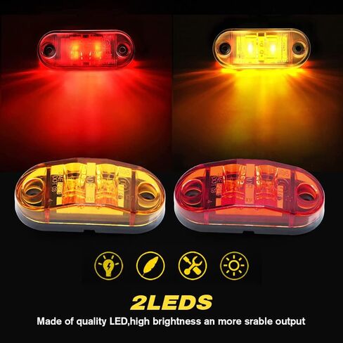 10 قطع من ضوء العنبر الأحمر 2.5 بوصة 2 صمام ثنائي بيضاوي لشاحنة المقطورة ضوء علامة جانبية، 2 صمامات ثنائية للتركيب على السطح، أضواء مجاملة LED للقوارب البحرية، وتخليص LED للمقطورة وأضواء علامة جانبية in Kuwait