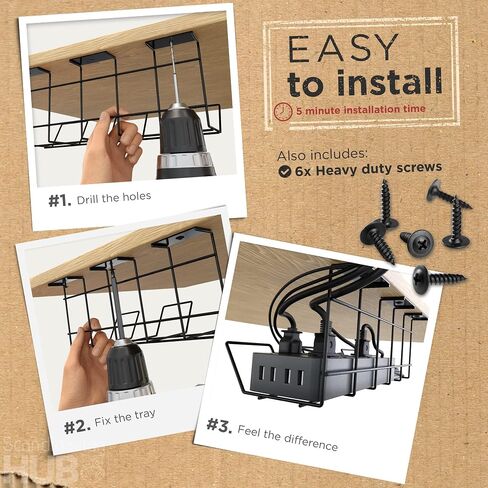 Compact Under Desk Cable Management Tray - Cable Management, Cable Management Under Desk, Desk Wire Management, Cable Tray, Under Desk Cable Organizer - (White Set of 2x12") in Saudi Arabia