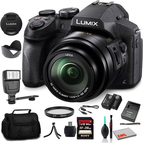 Panasonic Lumix DMC-FZ300 Digital Camera (DMC-FZ300K) - Bundle - with 256GB Memory Card + DMW-BLC12 Battery + Digital Flash + Soft Bag + 12 Inch Flexible Tripod + Cleaning Set + More in Saudi Arabia