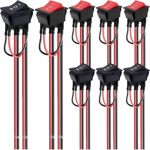 8Pcs DPDT 6 Pins 3 Position ON/Off/ON Rocker Toggle Switch AC 20A/125V 16A/250V for Car and Boat with Pre-soldered Wires (Red/Black) in Saudi Arabia