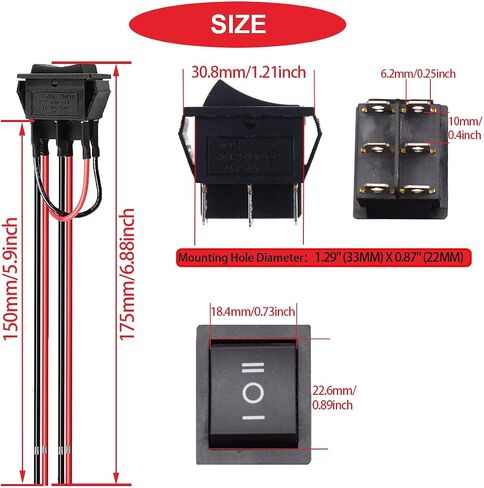 8Pcs DPDT 6 Pins 3 Position ON/Off/ON Rocker Toggle Switch AC 20A/125V 16A/250V for Car and Boat with Pre-soldered Wires (Red/Black) in Saudi Arabia