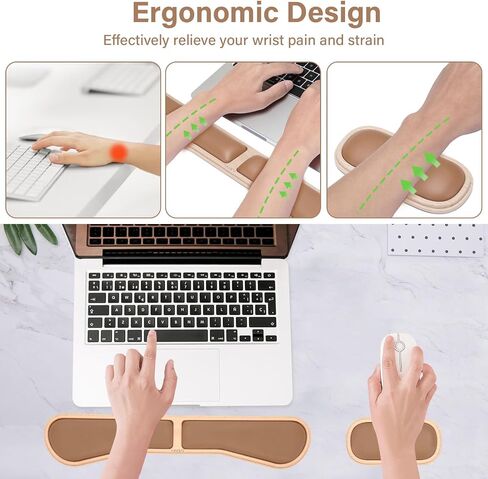 MOSISO PU Keyboard Wrist Rest Set with Wooden Base&Memory Foam, Ergonomic Keyboard Mouse Wrist Support for Typing, Gaming Pain Relief Pad Wrist Cushion for Computer, Laptop, Home & Office, Air Blue in Saudi Arabia
