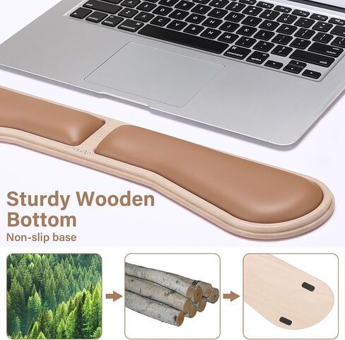MOSISO PU Keyboard Wrist Rest Set with Wooden Base&Memory Foam, Ergonomic Keyboard Mouse Wrist Support for Typing, Gaming Pain Relief Pad Wrist Cushion for Computer, Laptop, Home & Office, Air Blue in Saudi Arabia