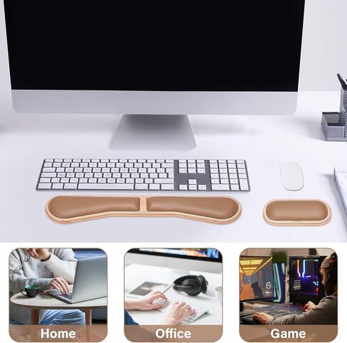 MOSISO PU Keyboard Wrist Rest Set with Wooden Base&Memory Foam, Ergonomic Keyboard Mouse Wrist Support for Typing, Gaming Pain Relief Pad Wrist Cushion for Computer, Laptop, Home & Office, Air Blue in Saudi Arabia
