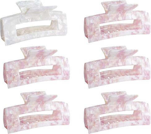 Large Hair Claw Clips for Bridesmaid Proposal Gift, Bachelorette Party | Set of 6 or 1 | Pink and White Marble Design | 4 inch x 1.75 inch x 2 inch Per Clip (Set of 6, White (1), Pink (5)) in Saudi Arabia