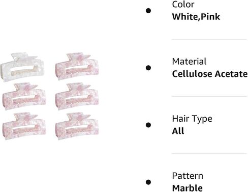 Large Hair Claw Clips for Bridesmaid Proposal Gift, Bachelorette Party | Set of 6 or 1 | Pink and White Marble Design | 4 inch x 1.75 inch x 2 inch Per Clip (Set of 6, White (1), Pink (5)) in Saudi Arabia