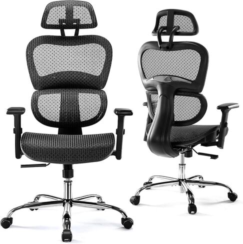 Ergonomic High Back Office Chair - High Office Chair with Headrest, Lumbar Support, Movable Armrests, Swivel Mesh Office Chair with 300 lbs Weight Capacity Adjustable Height for Home Office, Executive in Kuwait