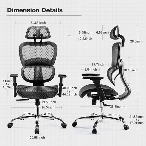 Ergonomic High Back Office Chair - High Office Chair with Headrest, Lumbar Support, Movable Armrests, Swivel Mesh Office Chair with 300 lbs Weight Capacity Adjustable Height for Home Office, Executive in Kuwait
