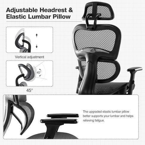 Ergonomic High Back Office Chair - High Office Chair with Headrest, Lumbar Support, Movable Armrests, Swivel Mesh Office Chair with 300 lbs Weight Capacity Adjustable Height for Home Office, Executive in Kuwait
