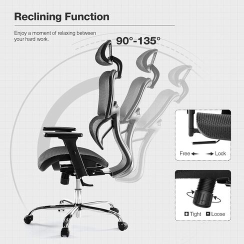 Ergonomic High Back Office Chair - High Office Chair with Headrest, Lumbar Support, Movable Armrests, Swivel Mesh Office Chair with 300 lbs Weight Capacity Adjustable Height for Home Office, Executive in Kuwait