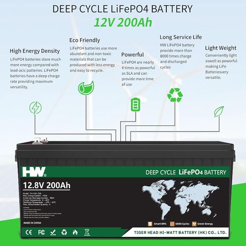HW 12V 12Ah Lithium LiFePO4 Battery,153.6Wh Rechargeable Lithium Battery Built-in BMS,6000+ Deep Cycles 90% Capacity Low Self-Discharge Rate for Lighting, Power Wheels, Fish Finder in Saudi Arabia