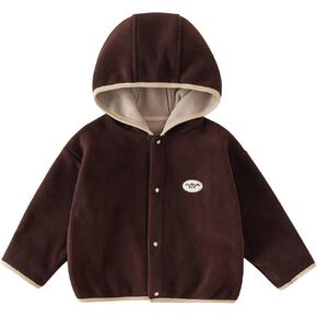 Toddler Baby Hooded Sweater Jacket with Sher𝗽a 𝗟ining Fleece Button Sweatshirt Fall Winter Fuzzy Button Jacket