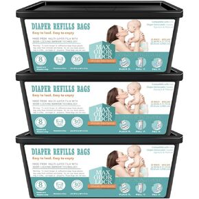 Diaper Pail Easy Roll Refill Bags, Compatible with Genie Easy Roll Signature Diaper Pail and Platinum Diaper Pail, Lasts Up to 8 Months,7-Layer Odor-Barrier Technology, 30 bags per pack (Pack of 3)