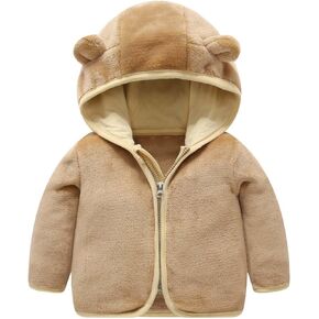 Toddler Solid Fuzzy Fleece Lined Zipper Hooded Jacket Kids Winter Warm Coat Boys Thicken Light Windproof Outwear