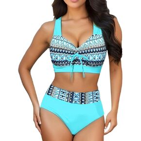 Womens Bikini Sets 2024 Two Piece Solid Swimsuit High Waisted Bikini Tummy Control Ruched Halter Bathing Suits