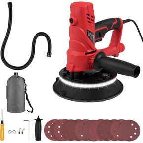 Handheld Drywall Sander 850W Electric Sander with 12pcs Sanding Discs Variable Speed 1500-2600 RPM Wall Sander with Automatic Vacuum Dust Absorption System with Light Strip Dust Hose and Collection