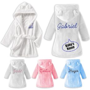 Personalized Baby Bathrobe -Baby Robe Hooded Bath Robe Towel Pajamas-Custom Personalized Embroidered Kid's Name