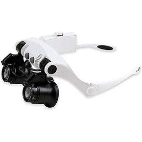 Headband Magnifier with LED Light, Hands Free Reading Magnifiers Head Mounted Jeweler Watch Magnifier 4 Replaceable A Lenses Illuminated Magnifying Glass Portable Comfortable