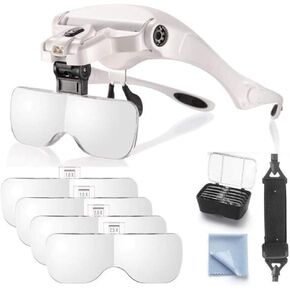 Hands Free Headband Magnifier with LED Light - Head Mounted Magnifiers for Reading, Jewellery Magnifier, Watch, Electronic Repair Zoom 1.0X to 3.5X A
