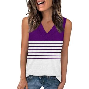 Womens Tank Tops Sleeveless V Neck Tank Tops Flowy Printed Vacation Basic Tee Loose Fit Dressy T Shirts