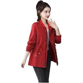 Women Short Windbreaker Bring Lining Slim Fit Long Sleeves Stand Collar Ladies Trench Coat in Saudi Arabia