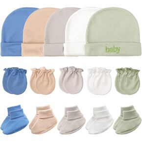 Newborn Baby Hats Mittens and Socks Set Cotton Infant Beanie Cap Socks Mittens for Newborn Baby Boy Girl 0-6 Month