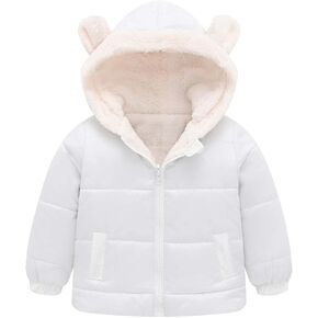 Boys Girls Bear Ears Hoodie Coat Cute Solid Color Fleece Line Padded Outerwear Kids Winter Fashion Cloak Coat for Girls