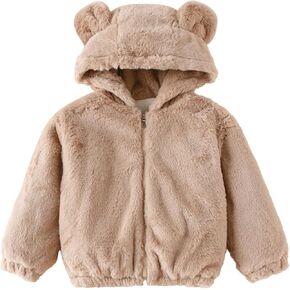 Baby Boys Girls Fleece Sweatshirt Cute Bear Ears Shape Long Sleeve JacketsToddler Full Zip Hooded Sweater